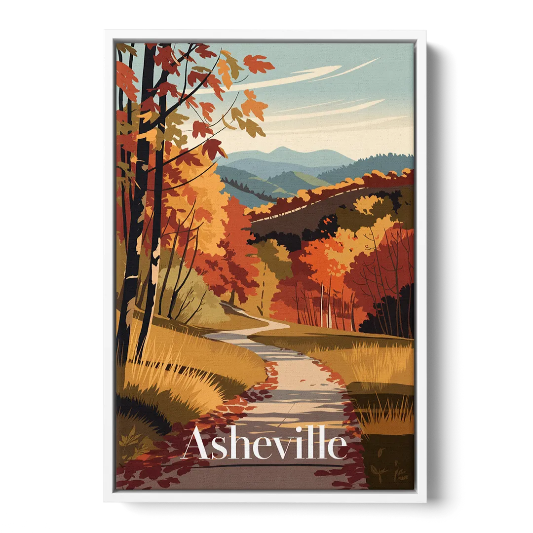 Asheville Fall Foliage Scene - White Frame Canvas