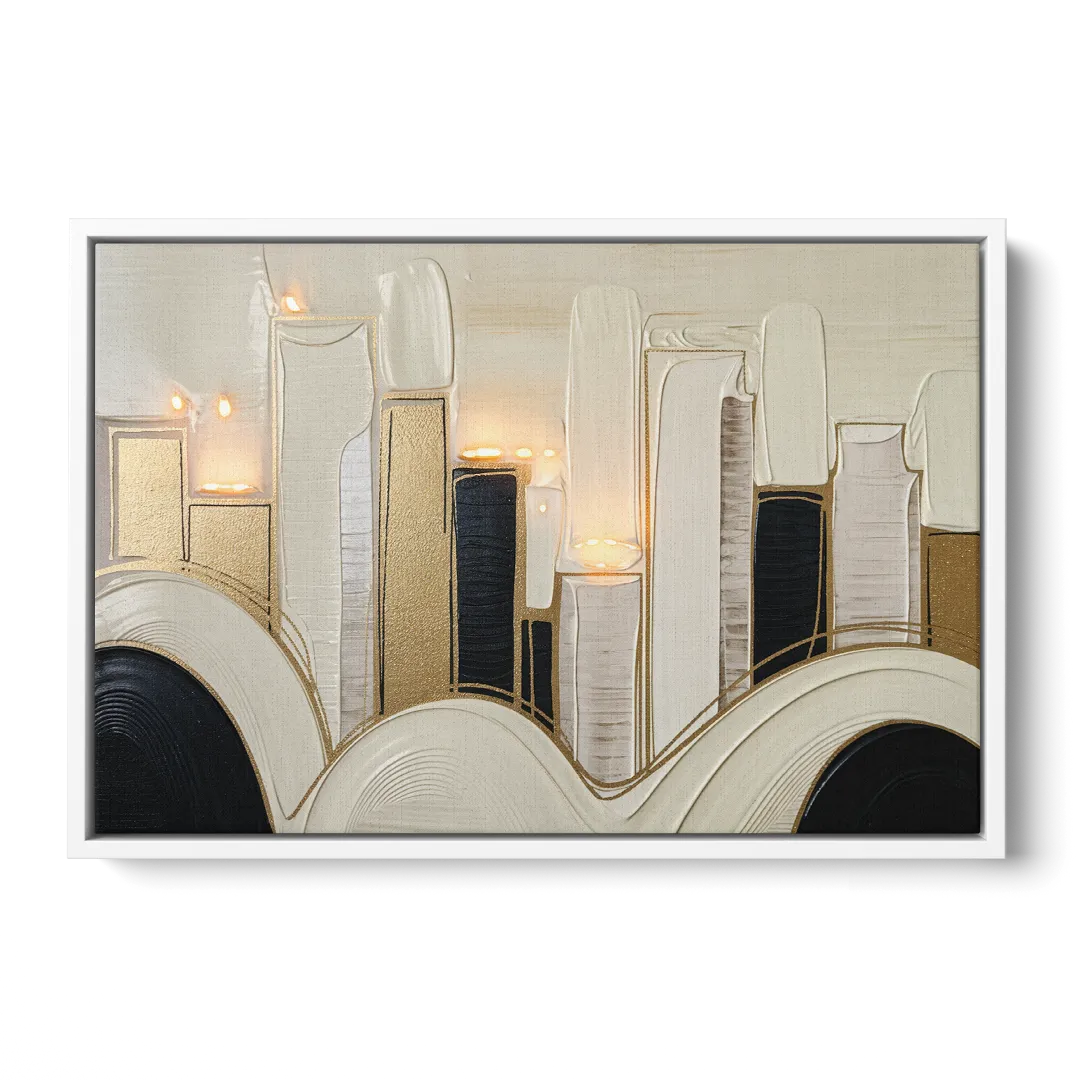 New York City Golden Glow Skyline - White Frame Canvas