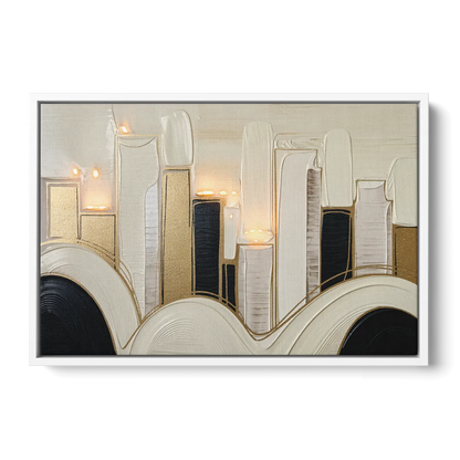 New York City Golden Glow Skyline - White Frame Canvas