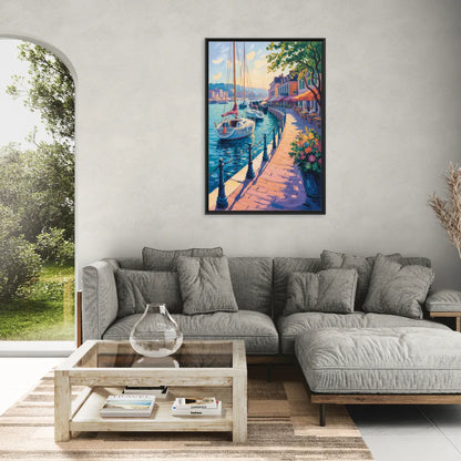 Old Port Waterfront - Living Room Black Frame Canvas