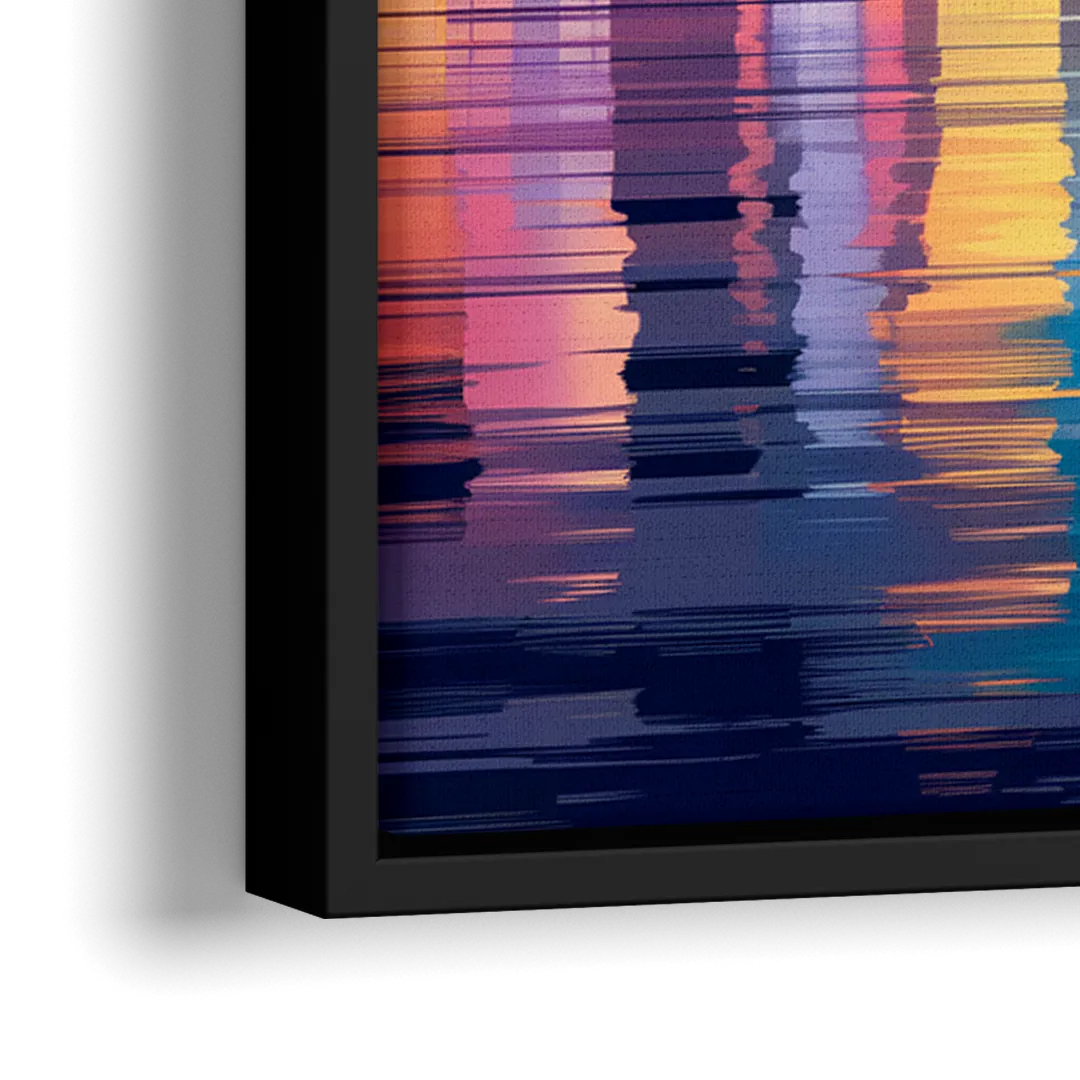 Long Beach Cityscape Evening Lights Nightscape - Close-Up Black Frame Canvas