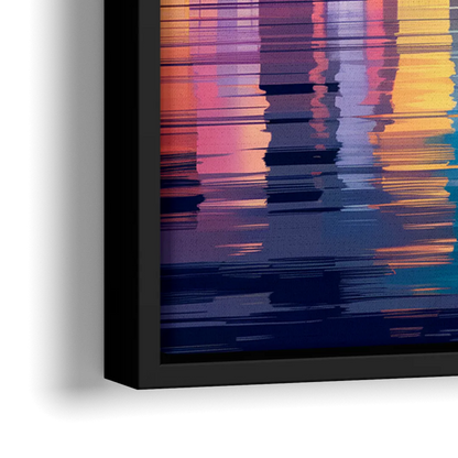 Long Beach Cityscape Evening Lights Nightscape - Close-Up Black Frame Canvas