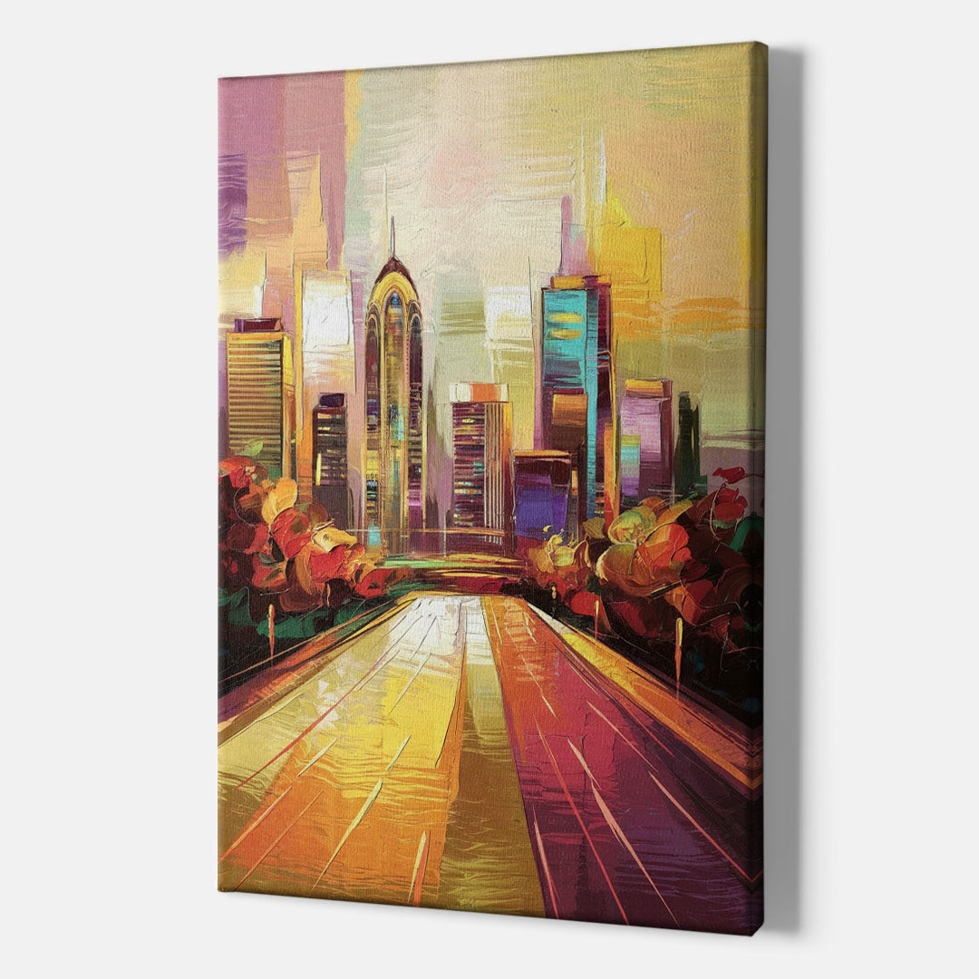 Atlanta Skyline and Peachtree Street - Canvas Wall Art Indoor