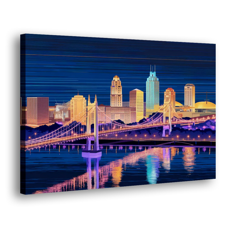 Cincinnati Nighttime Skyline - Canvas Print Art Sides