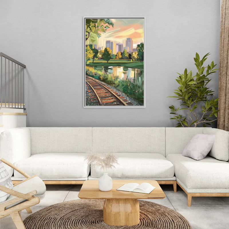 Birmingham Railroad Park - Living Room White Frame Canvas
