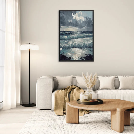 Seaside Stormy Skies - Living Room Black Frame Canvas