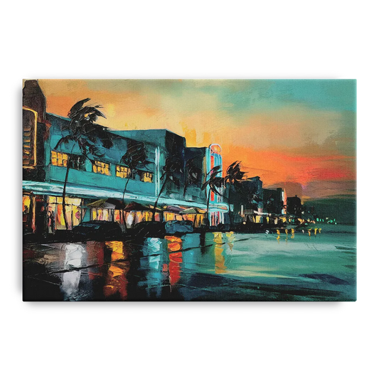Miami Ocean Drive Lights - Canvas Wall Art