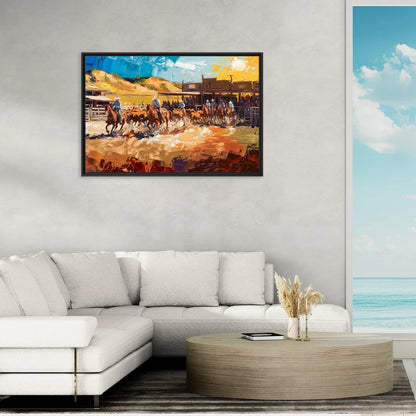 Fort Worth Rodeo And Cowboy Spirit - Living Room Black Frame Canvas