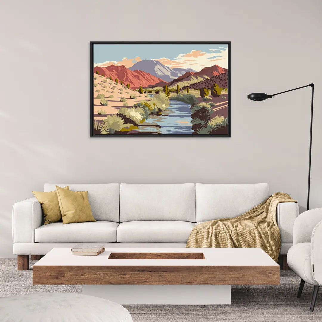 Santa Fe Mountain View - Living Room Black Frame Canvas