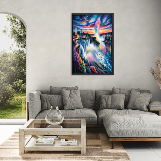 Niagara Falls Light Show - Living Room Black Frame Canvas
