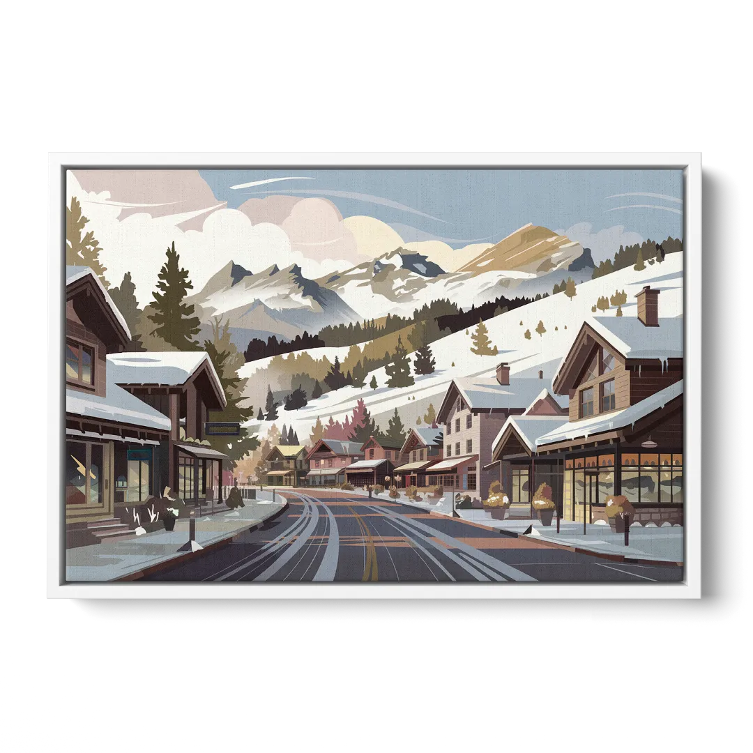 Telluride Ski Village View - White Frame Canvas