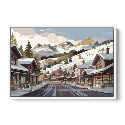 Telluride Ski Village View - White Frame Canvas