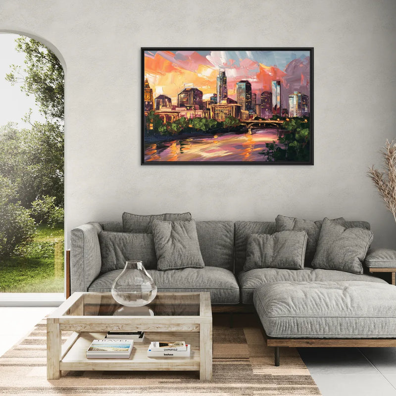 Austin Urban Charm - Living Room Black Frame Canvas