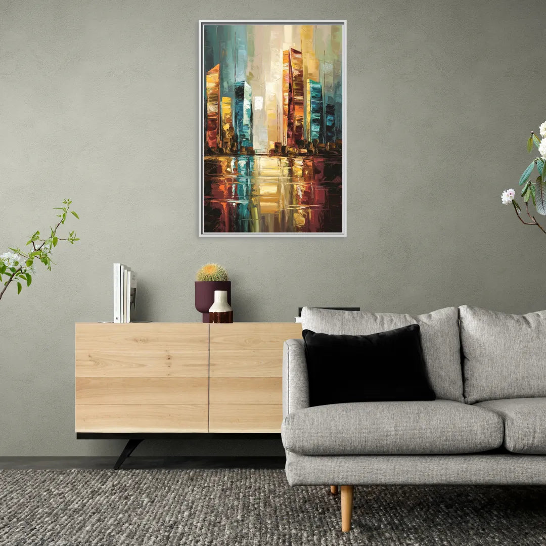 Mobile Abstract Cityscape Modern - Living Room White Frame Canvas