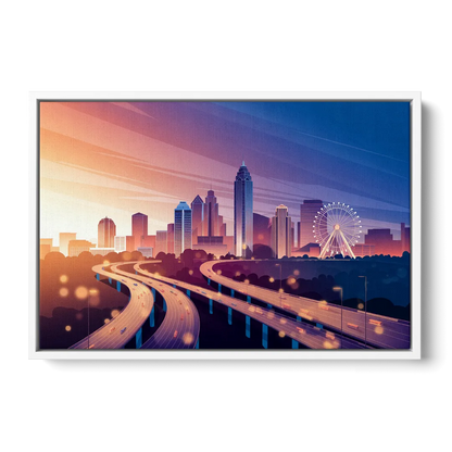 Atlanta Aerial City View - White Frame Canvas