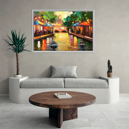 San Antonio Riverwalk Charm - Living Room White Frame Canvas