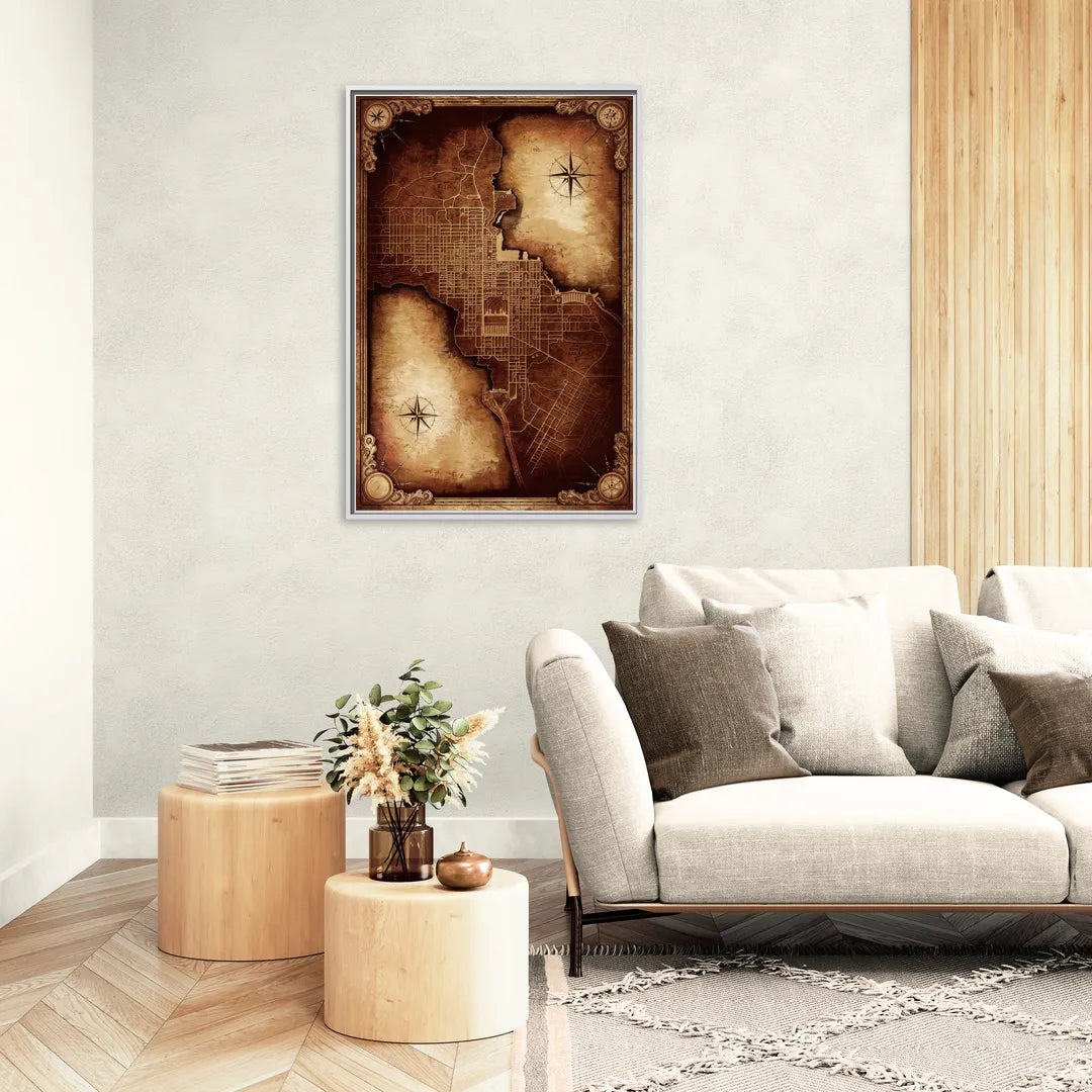Washington DC Map Vintage - Living Room White Frame Canvas