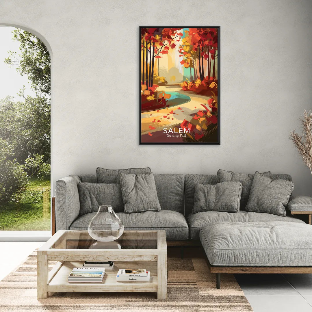 Salem Fall Foliage - Living Room Black Frame Canvas