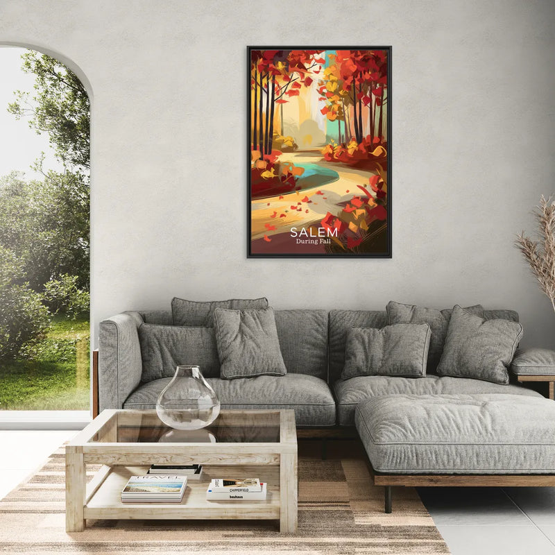 Salem Fall Foliage - Living Room Black Frame Canvas