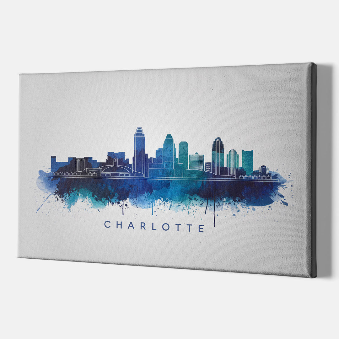 Charlotte Skyline With Blue Tones - Canvas Wall Art Indoor