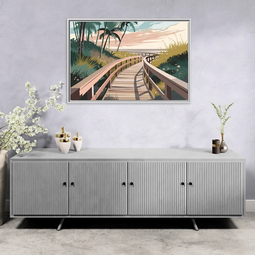 Virginia Beach Boardwalk Bliss - Living Room White Frame Canvas