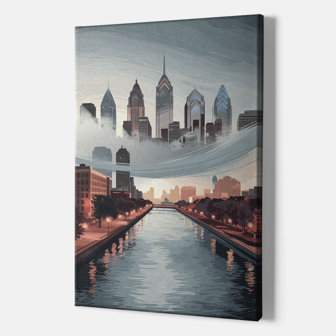 Philadelphia Skyline in Fog - Canvas Wall Art Indoor