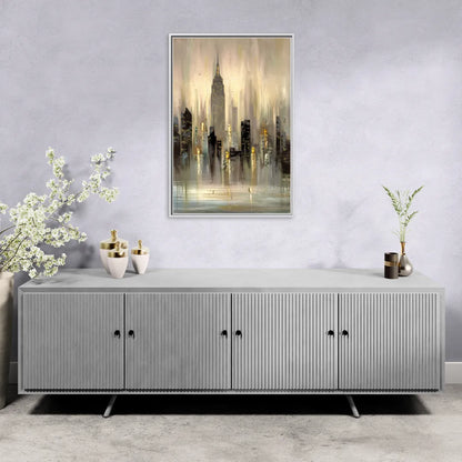 New York City Skyline in Fog - Living Room White Frame Canvas