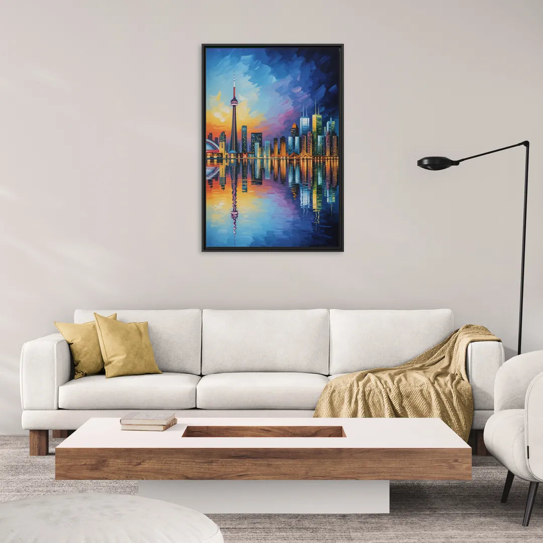 Toronto Downtown Nightscape - Living Room Black Frame Canvas