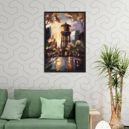 Chicago Historic Water Tower - Living Room Black Frame Canvas
