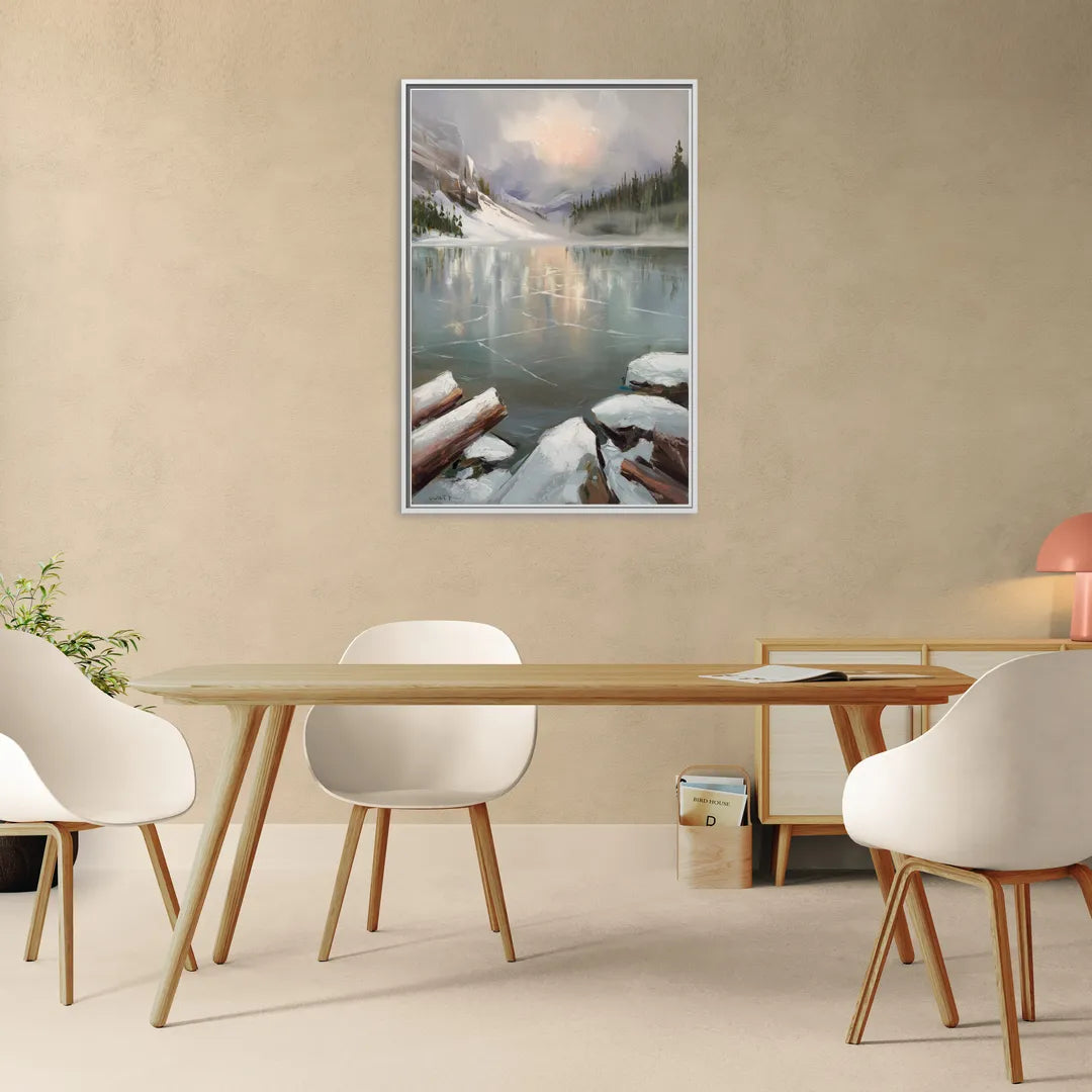 Lake Placid Frozen Lake Beauty - Living Room White Frame Canvas