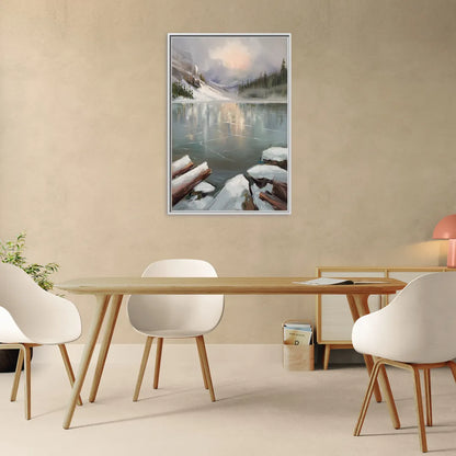 Lake Placid Frozen Lake Beauty - Living Room White Frame Canvas