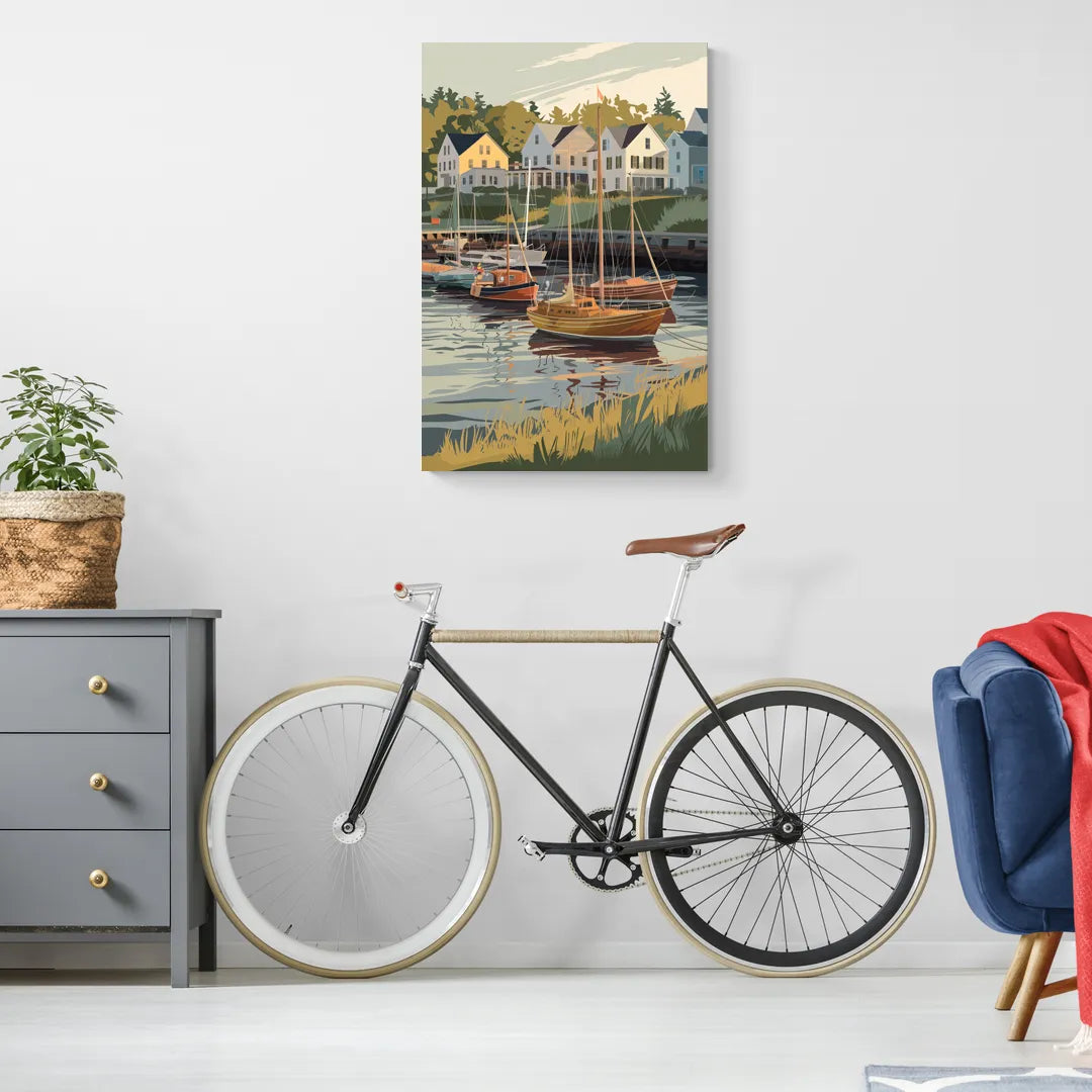 Camden Harbor Boats and Skyline - Canvas Wall Art Living Room