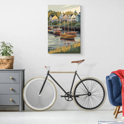 Camden Harbor Boats and Skyline - Canvas Wall Art Living Room