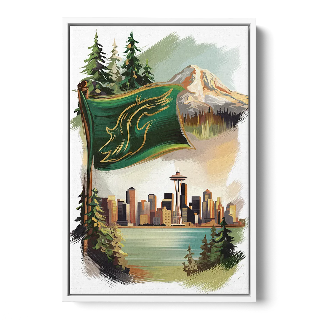 Washington Flags and Symbols - White Frame Canvas