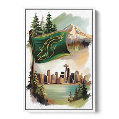 Washington Flags and Symbols - White Frame Canvas