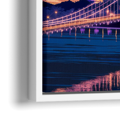 Cincinnati Nighttime Skyline - Close-Up White Frame Canvas