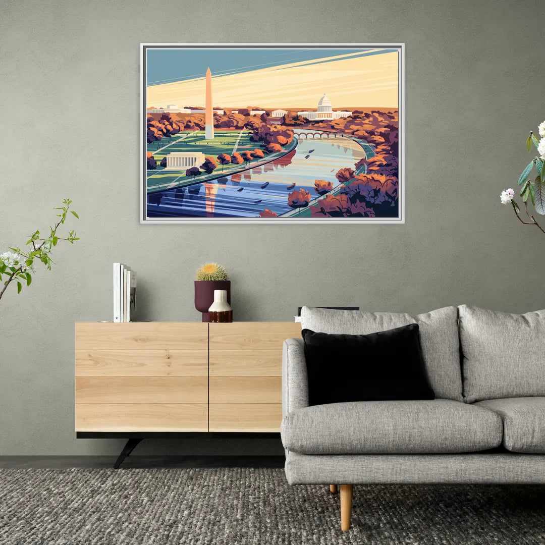 Washington Dc Aerial View - Living Room White Frame Canvas