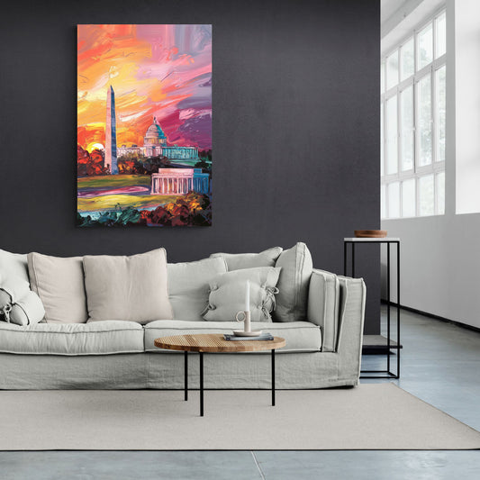 Washington DC Skyline Sunset - Canvas Wall Art Living Room