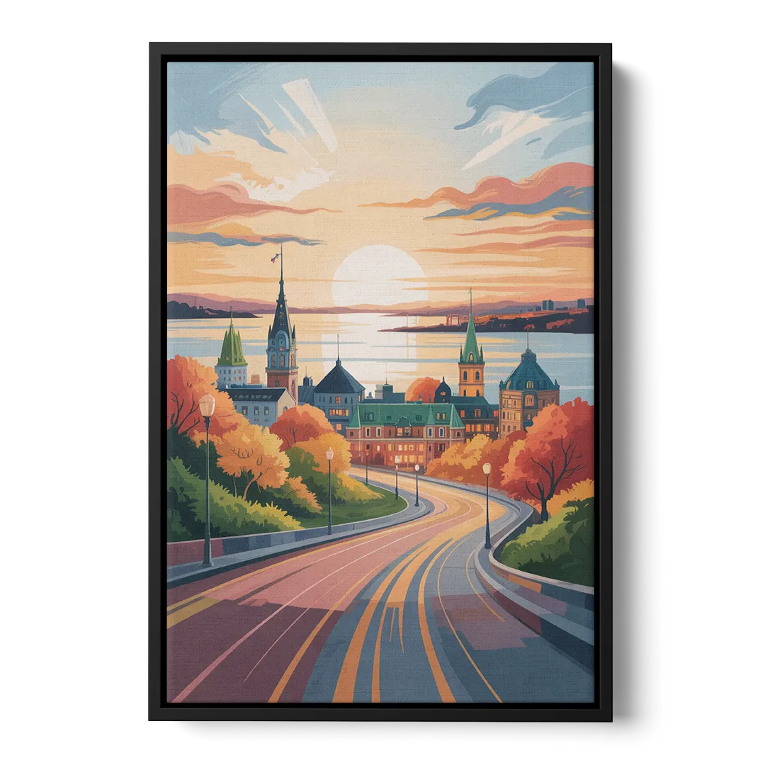 Quebec City Sunrise - Black Frame Canvas