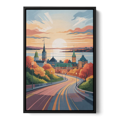 Quebec City Sunrise - Black Frame Canvas