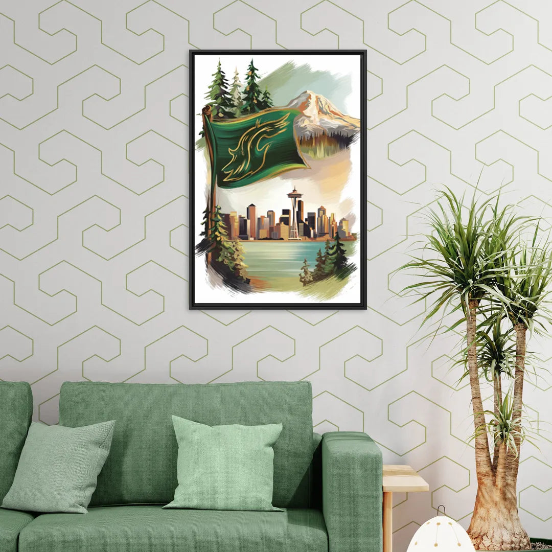 Washington Flags and Symbols - Living Room Black Frame Canvas