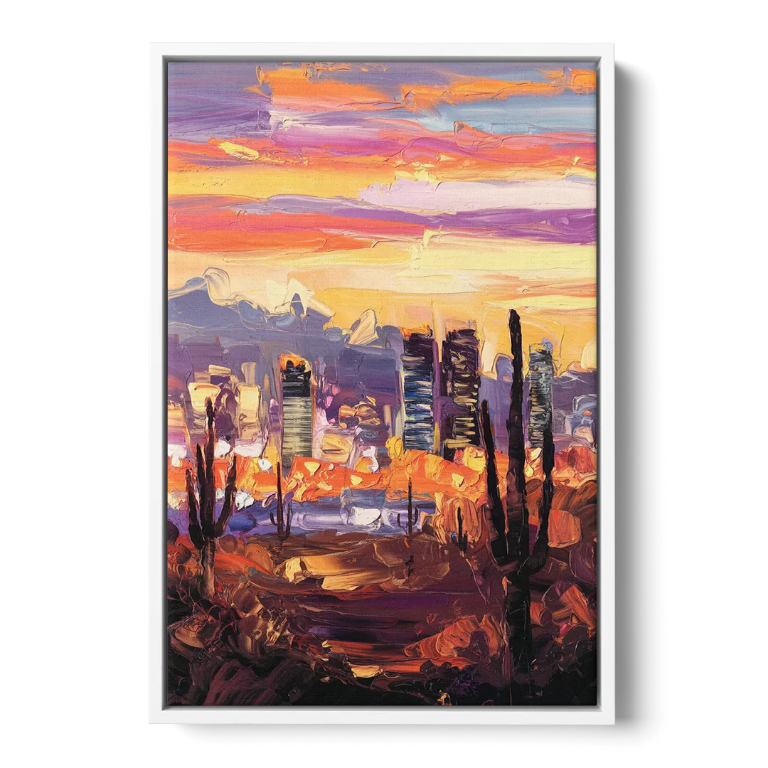 Phoenix City Lights and Skies - White Frame Canvas