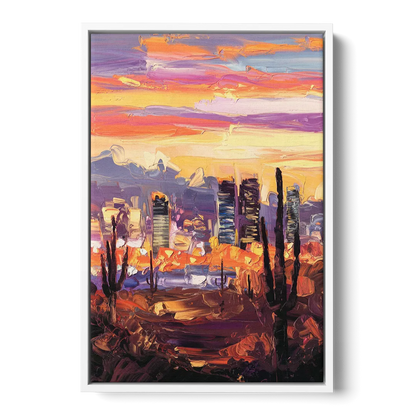 Phoenix City Lights and Skies - White Frame Canvas