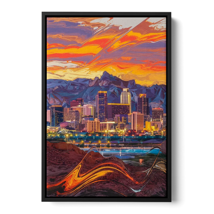 Phoenix Vibrant City Life - Black Frame Canvas