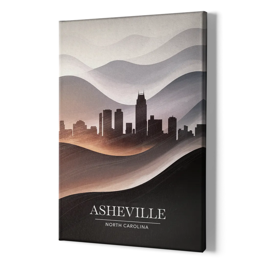 Asheville Skyline and Mountains - Canvas Print Art Sides