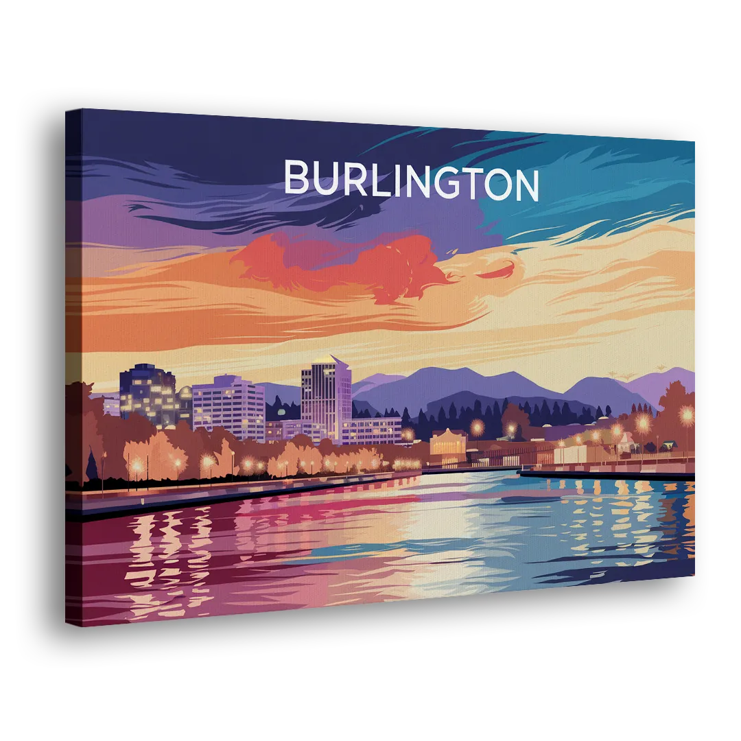Burlington Skyline At Sunset - Canvas Print Art Sides