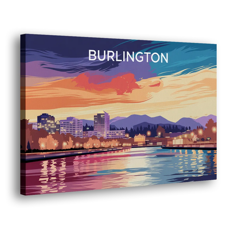 Burlington Skyline At Sunset - Canvas Print Art Sides