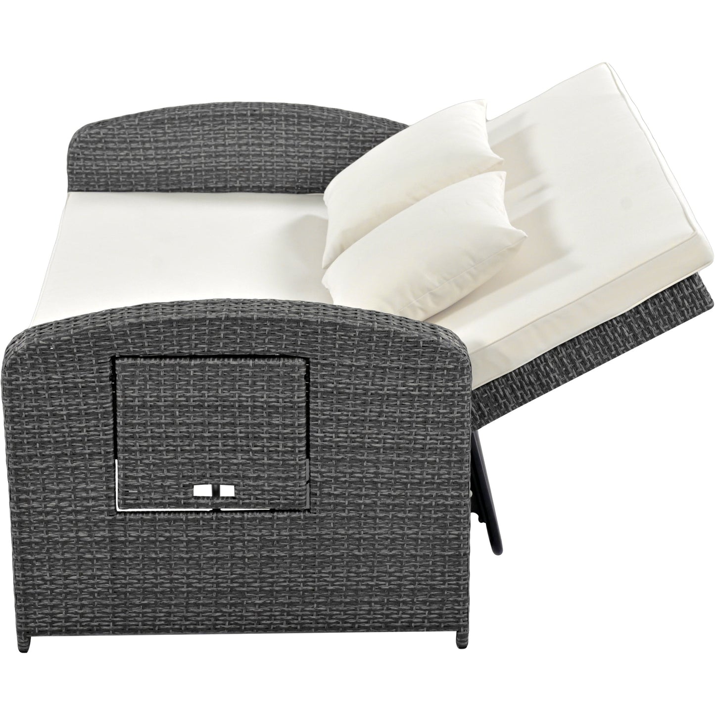 Elegant PE Wicker Double Chaise Lounge - 2-Person Patio Daybed with Recliner