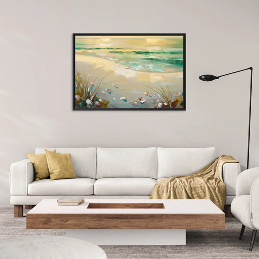 Seaside Beachfront Serenity - Living Room Black Frame Canvas