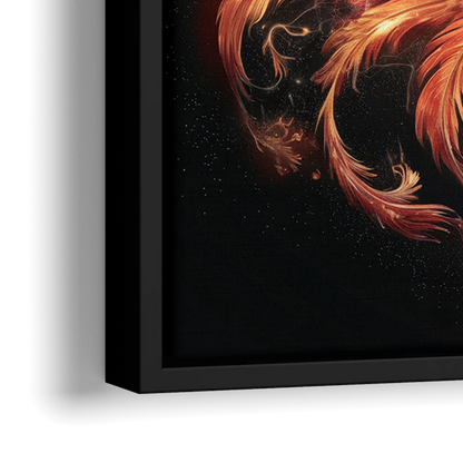 Phoenix Bird in Flight - Close-Up Black Frame Canvas